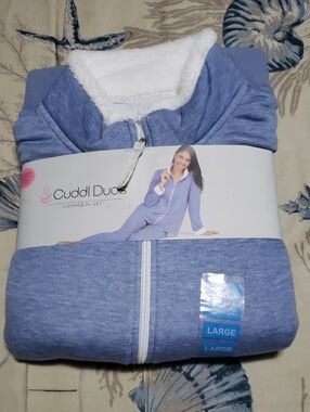 NWT-Cuddl Duds Heathered Light Blue Zip-Up Lounge PJ Set